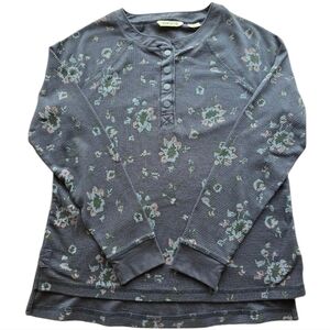 Orvis Navy Small Floral Button-Up Thermal Top Winter And Fall .